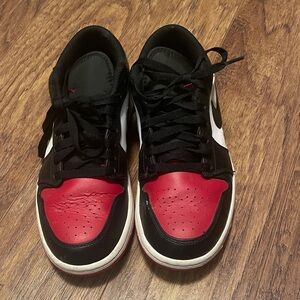 Air Jordan 1 Low Men's Sneakers in Black, Red, and White